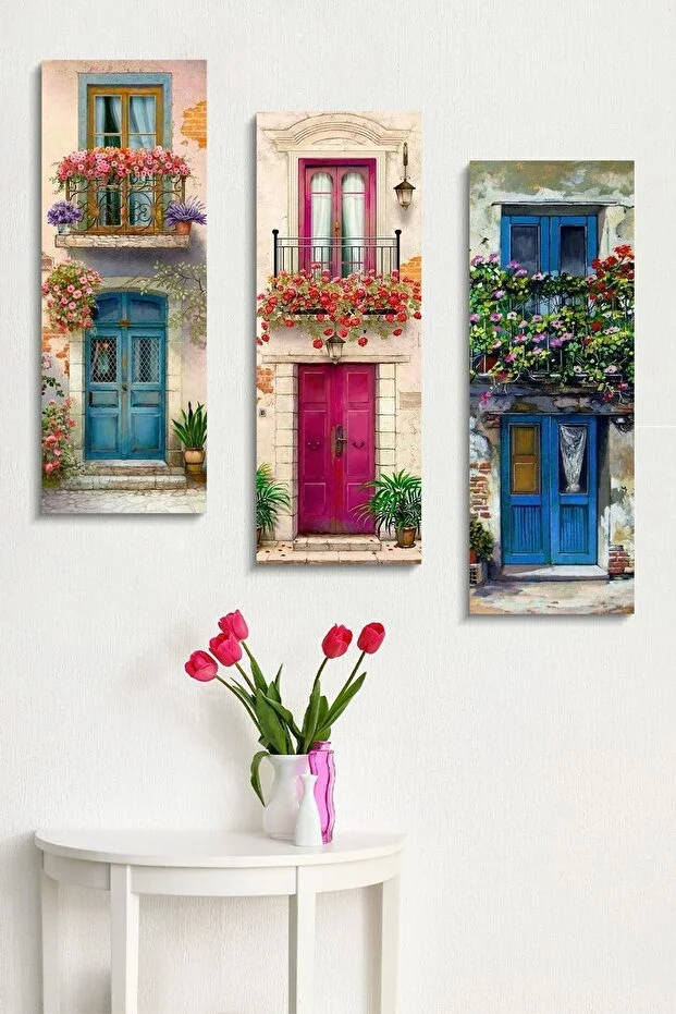 Çiçekli Pencere 3 Parçalı Mdf Tablo